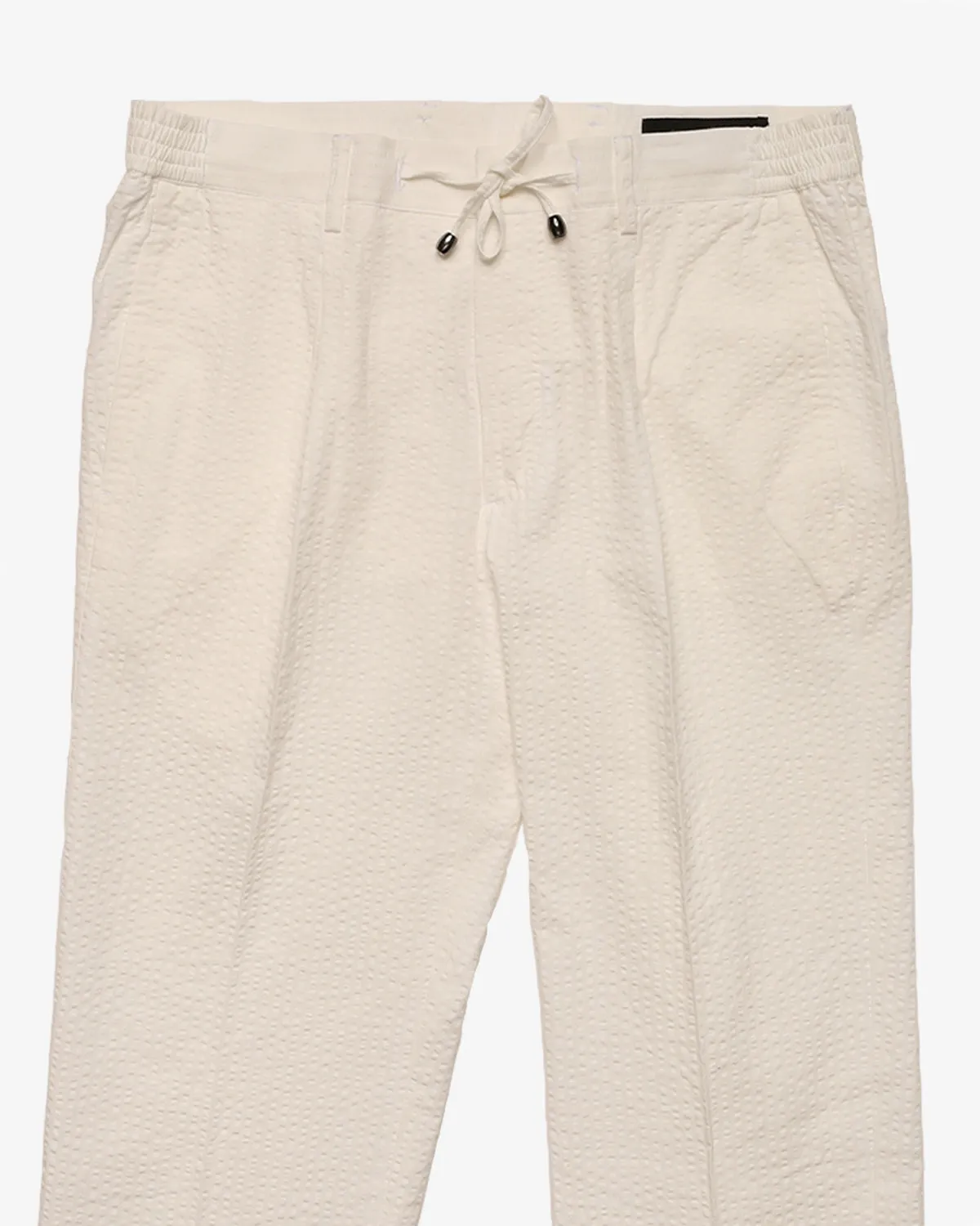 COTTON SEERSUCKER SINGLE PLEAT DRAWSTRING TROUSER WHITE