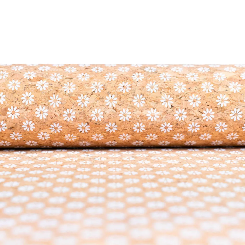 Delicate Daisy Charm: Fresh and Natural White Floral Cork Fabric COF-576
