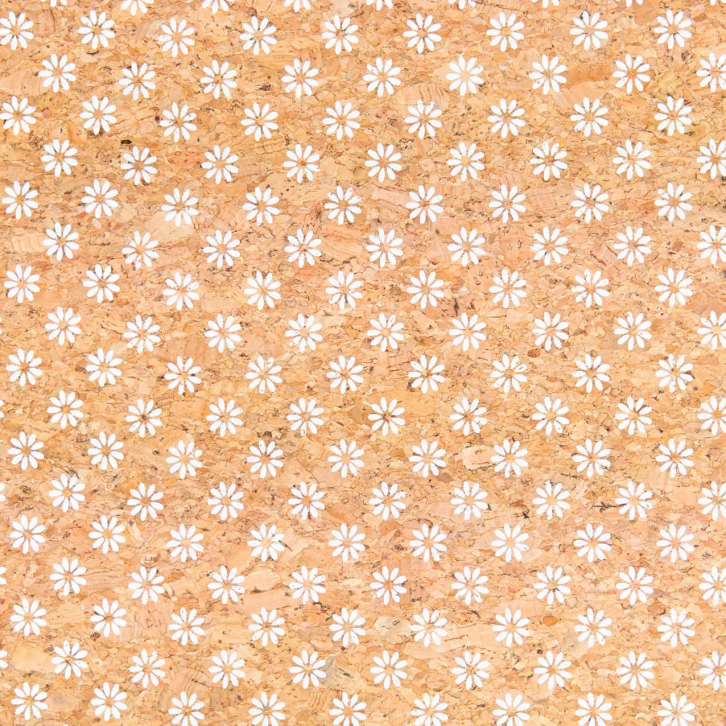 Delicate Daisy Charm: Fresh and Natural White Floral Cork Fabric COF-576
