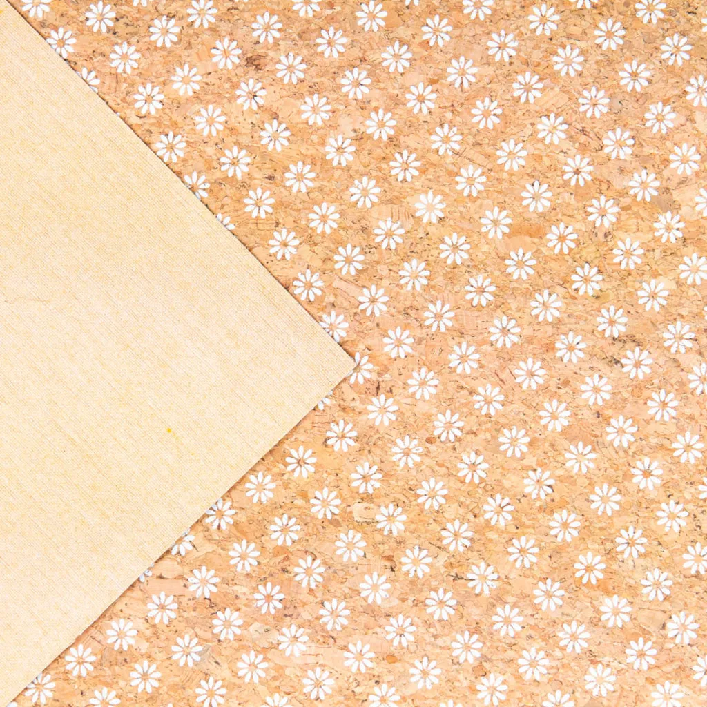 Delicate Daisy Charm: Fresh and Natural White Floral Cork Fabric COF-576