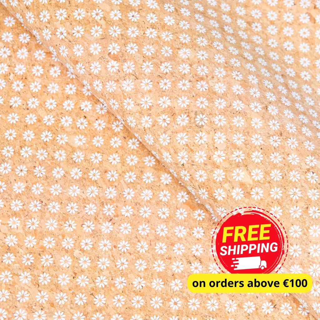 Delicate Daisy Charm: Fresh and Natural White Floral Cork Fabric COF-576