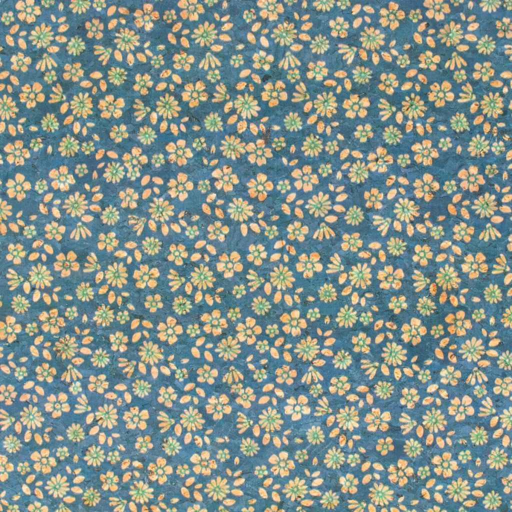 Delicate Floral Sprinkle on Teal Cork Fabric Design COF-488