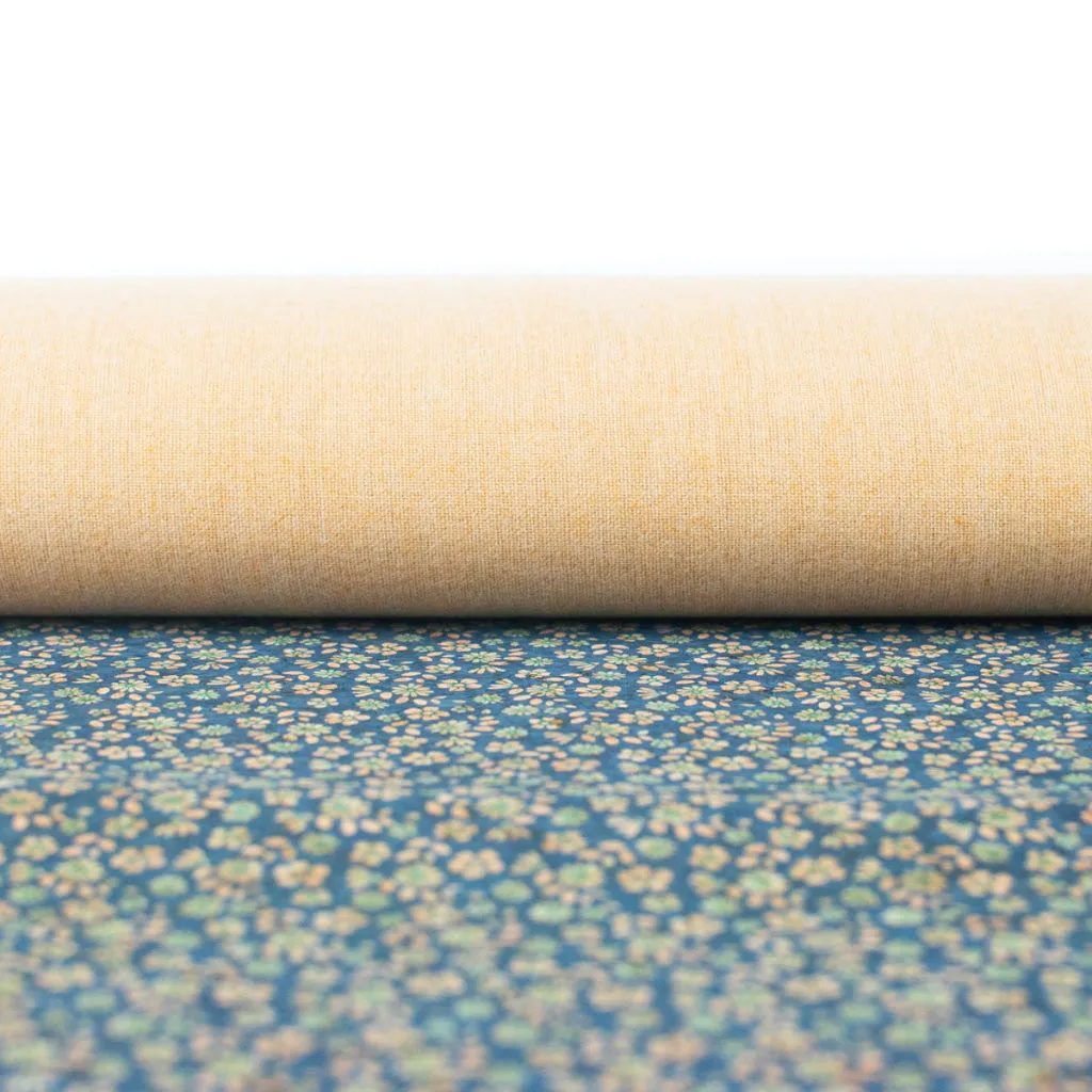 Delicate Floral Sprinkle on Teal Cork Fabric Design COF-488