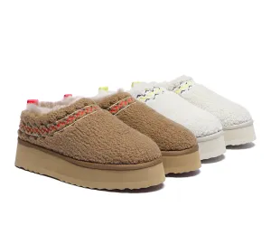 EVERAU® UGG Sheepskin Wool Plush Ankle Platform Slippers Madge