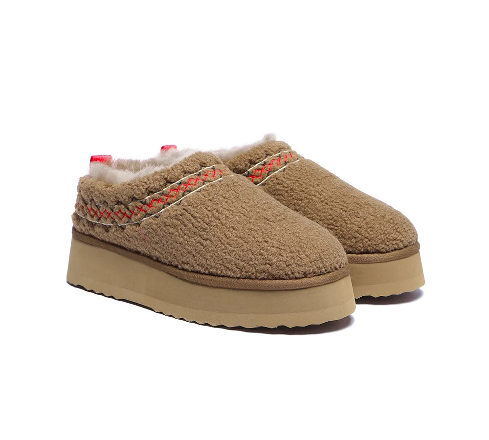 EVERAU® UGG Sheepskin Wool Plush Ankle Platform Slippers Madge