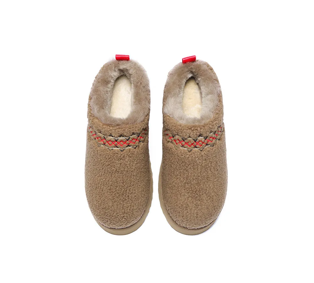 EVERAU® UGG Sheepskin Wool Plush Ankle Platform Slippers Madge