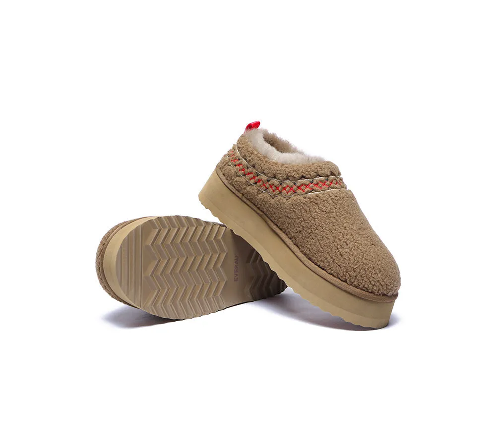 EVERAU® UGG Sheepskin Wool Plush Ankle Platform Slippers Madge