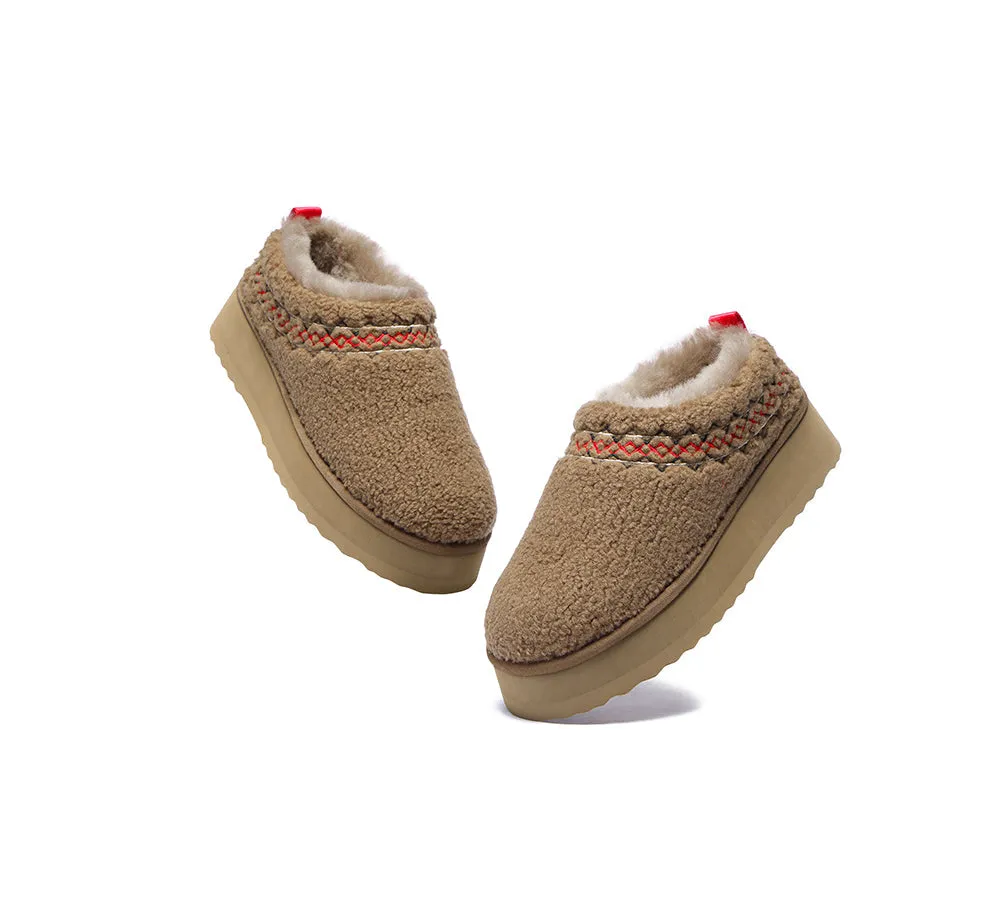 EVERAU® UGG Sheepskin Wool Plush Ankle Platform Slippers Madge