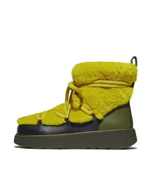 FitFlop Gen FF x Roksanda Curly Shearling Lace Ankle Boots Chartreuse Mix