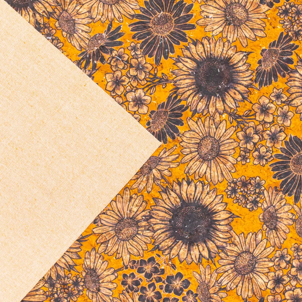 Floral-Printed Cork Fabric with Sunflower Design COF-573