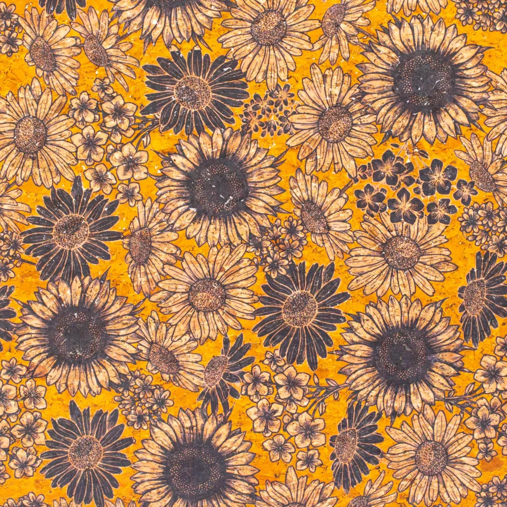 Floral-Printed Cork Fabric with Sunflower Design COF-573