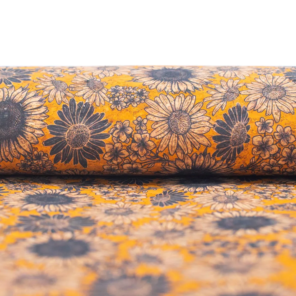 Floral-Printed Cork Fabric with Sunflower Design COF-573
