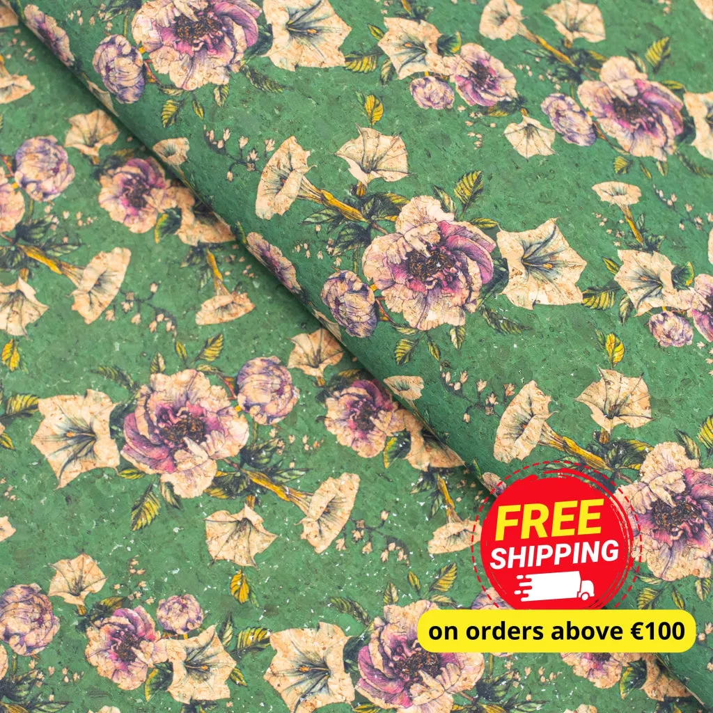 Flower Green Pattern Cork Fabric COF-351-A