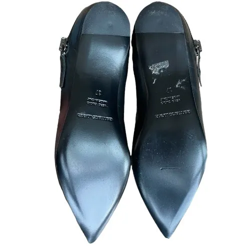 GIANMARCO LORENZI Black Leather Zip Detail Pointed Toe Ballet Flats, Size 37
