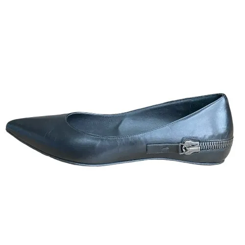 GIANMARCO LORENZI Black Leather Zip Detail Pointed Toe Ballet Flats, Size 37