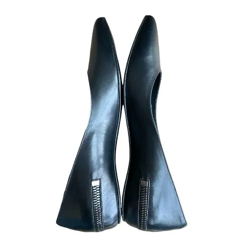 GIANMARCO LORENZI Black Leather Zip Detail Pointed Toe Ballet Flats, Size 37