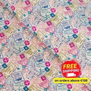 Global Explorer: Passport Stamp Pattern Cork Fabric COF-507