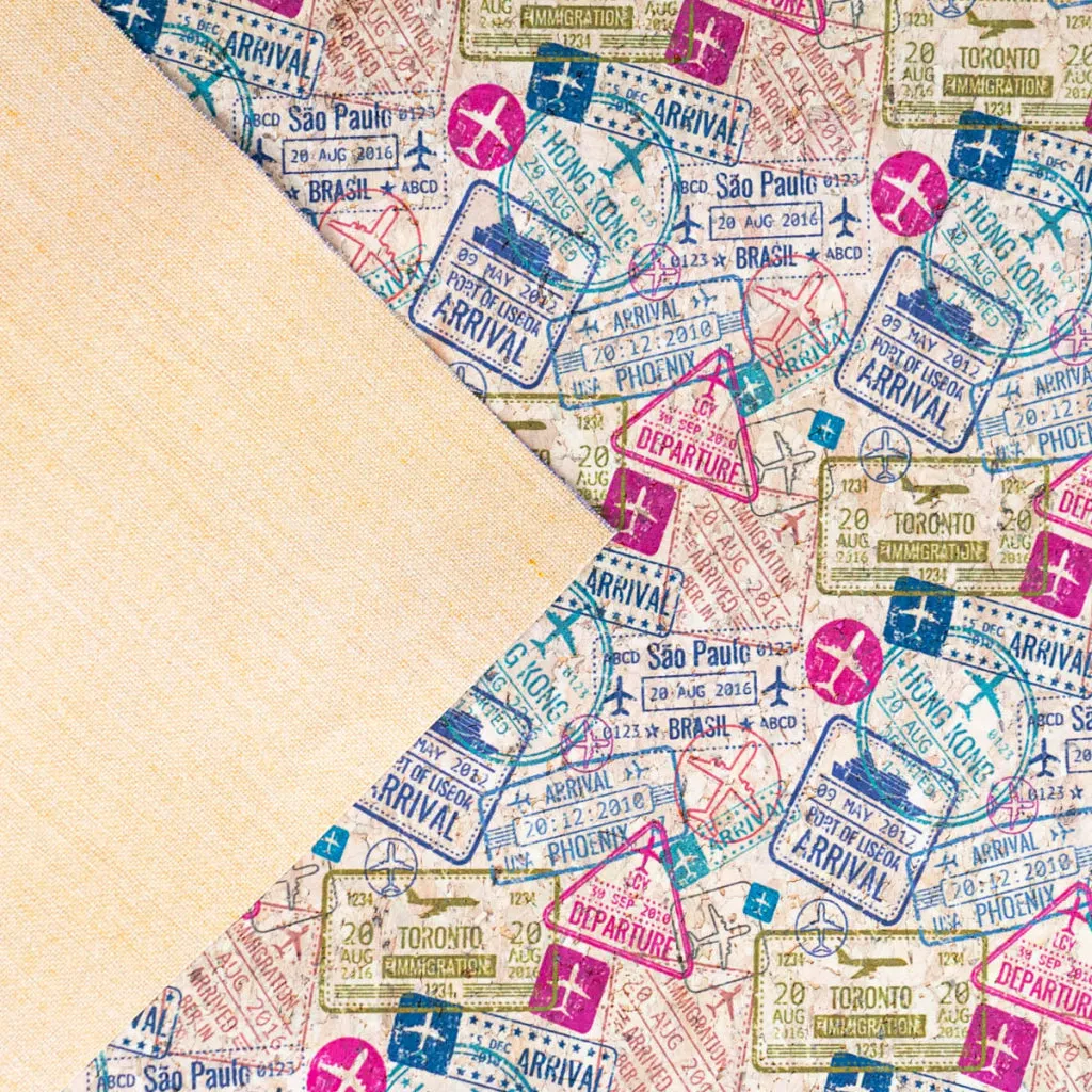 Global Explorer: Passport Stamp Pattern Cork Fabric COF-507