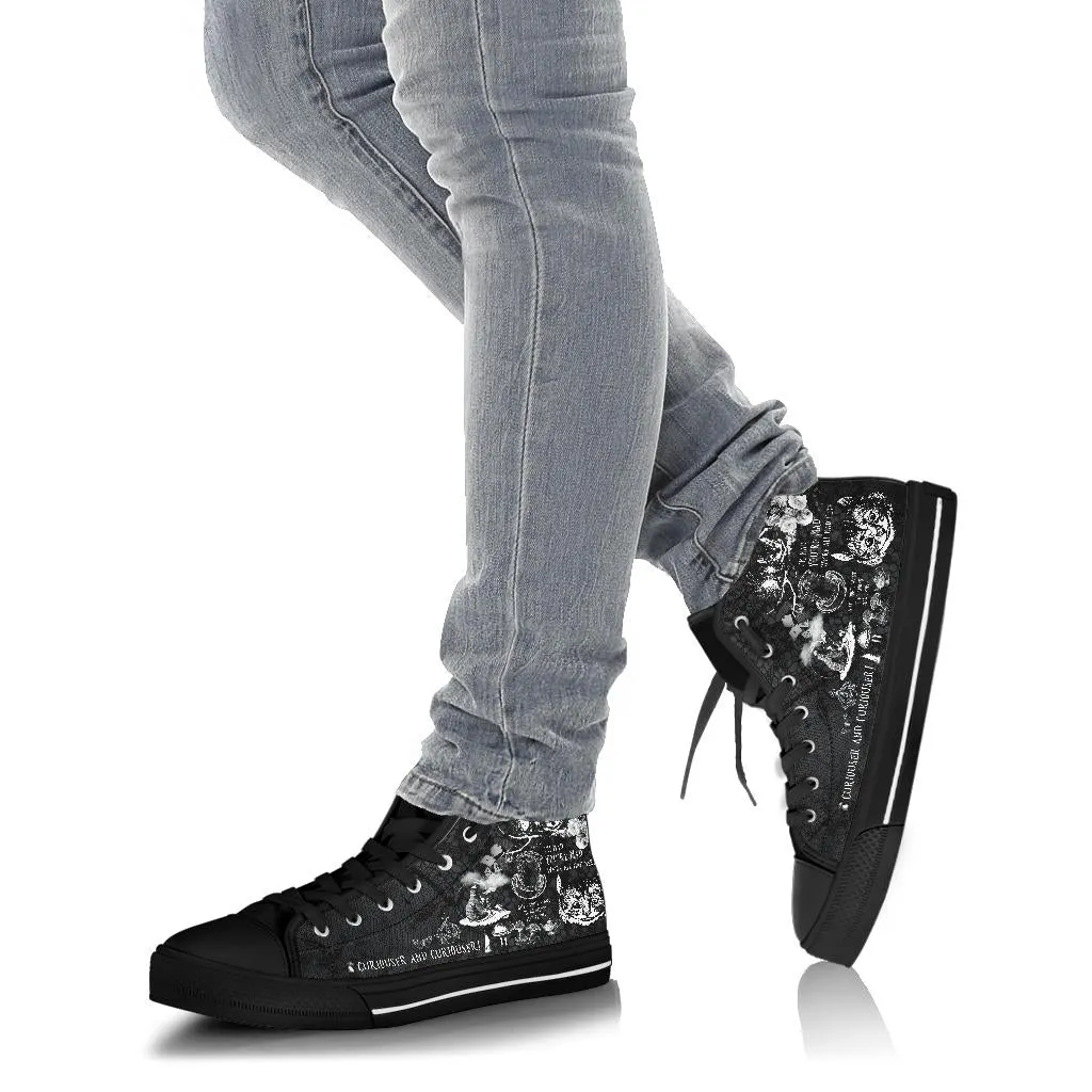 High Top Sneakers - Alice in Wonderland Gifts #102 Black and White Series, Cheshire Cat | Birthday Gifts, Gift Idea, Custom Women's Shoes