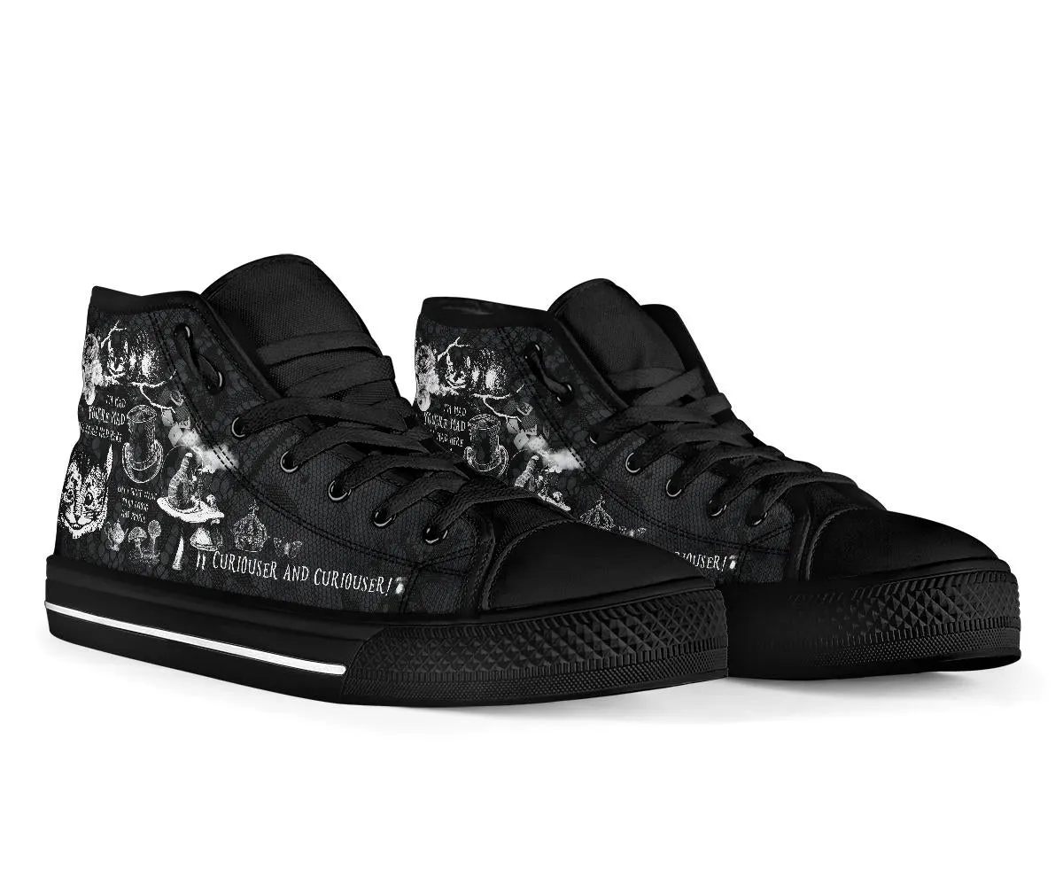 High Top Sneakers - Alice in Wonderland Gifts #102 Black and White Series, Cheshire Cat | Birthday Gifts, Gift Idea, Custom Women's Shoes