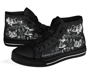 High Top Sneakers - Alice in Wonderland Gifts #102 Black and White Series, Cheshire Cat | Birthday Gifts, Gift Idea, Custom Women's Shoes