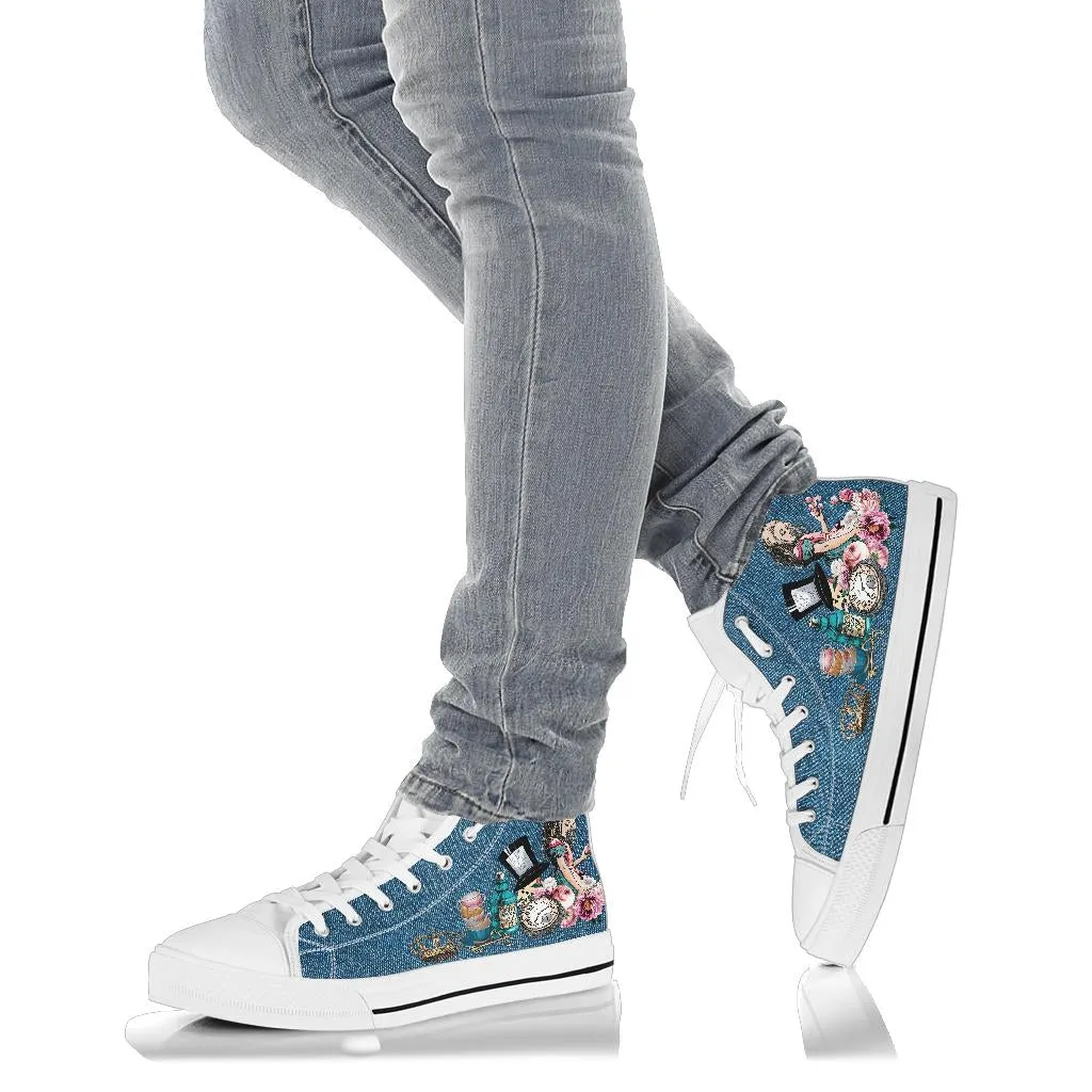 High Top Sneakers - Alice in Wonderland Gifts #104 Colorful Series | Birthday Gifts, Gift Idea, Custom Canvas Shoes, Cute Kawaii Aesthetic