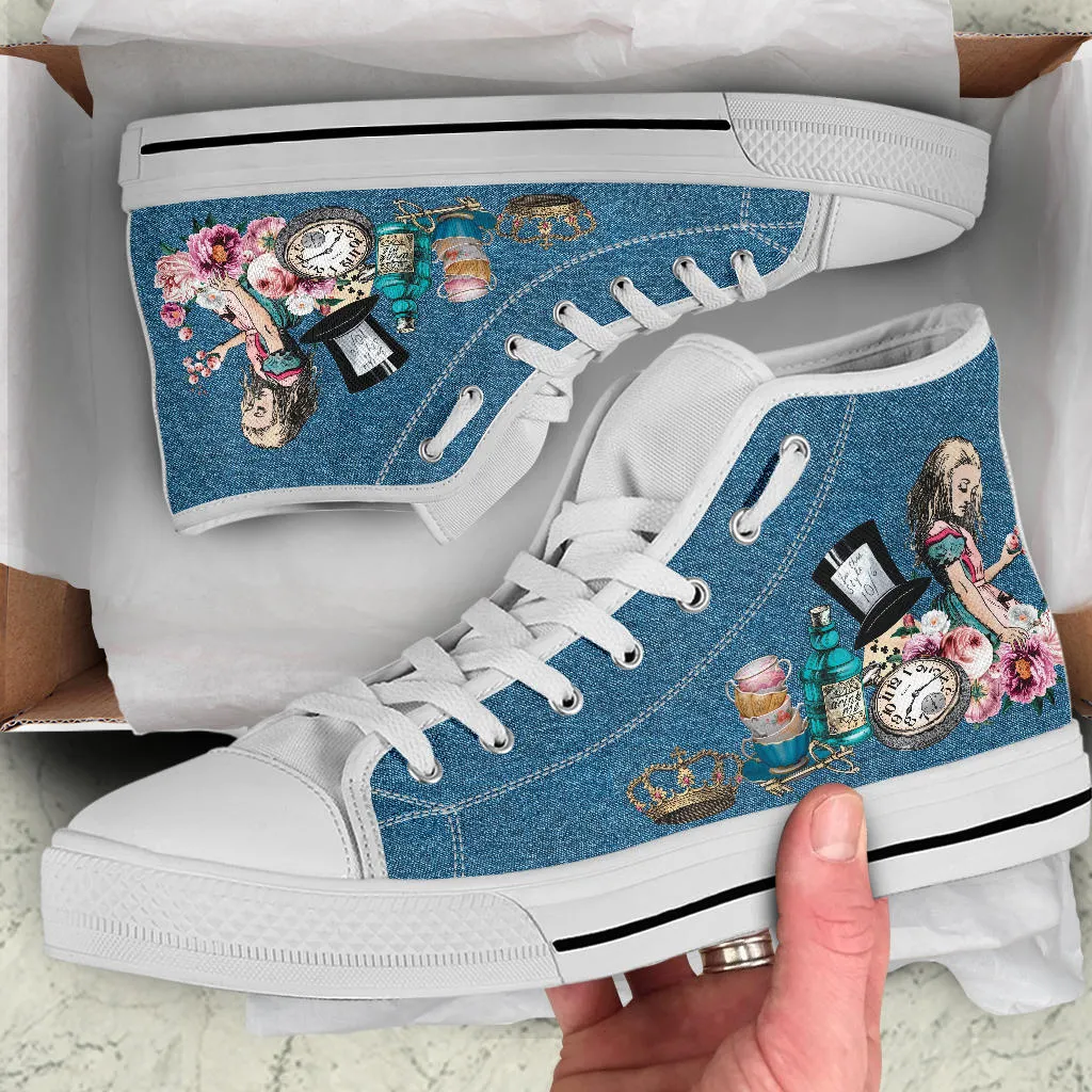 High Top Sneakers - Alice in Wonderland Gifts #104 Colorful Series | Birthday Gifts, Gift Idea, Custom Canvas Shoes, Cute Kawaii Aesthetic
