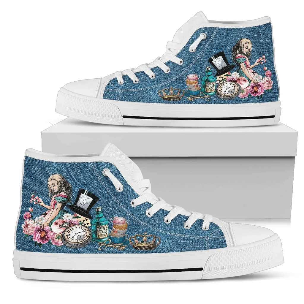 High Top Sneakers - Alice in Wonderland Gifts #104 Colorful Series | Birthday Gifts, Gift Idea, Custom Canvas Shoes, Cute Kawaii Aesthetic