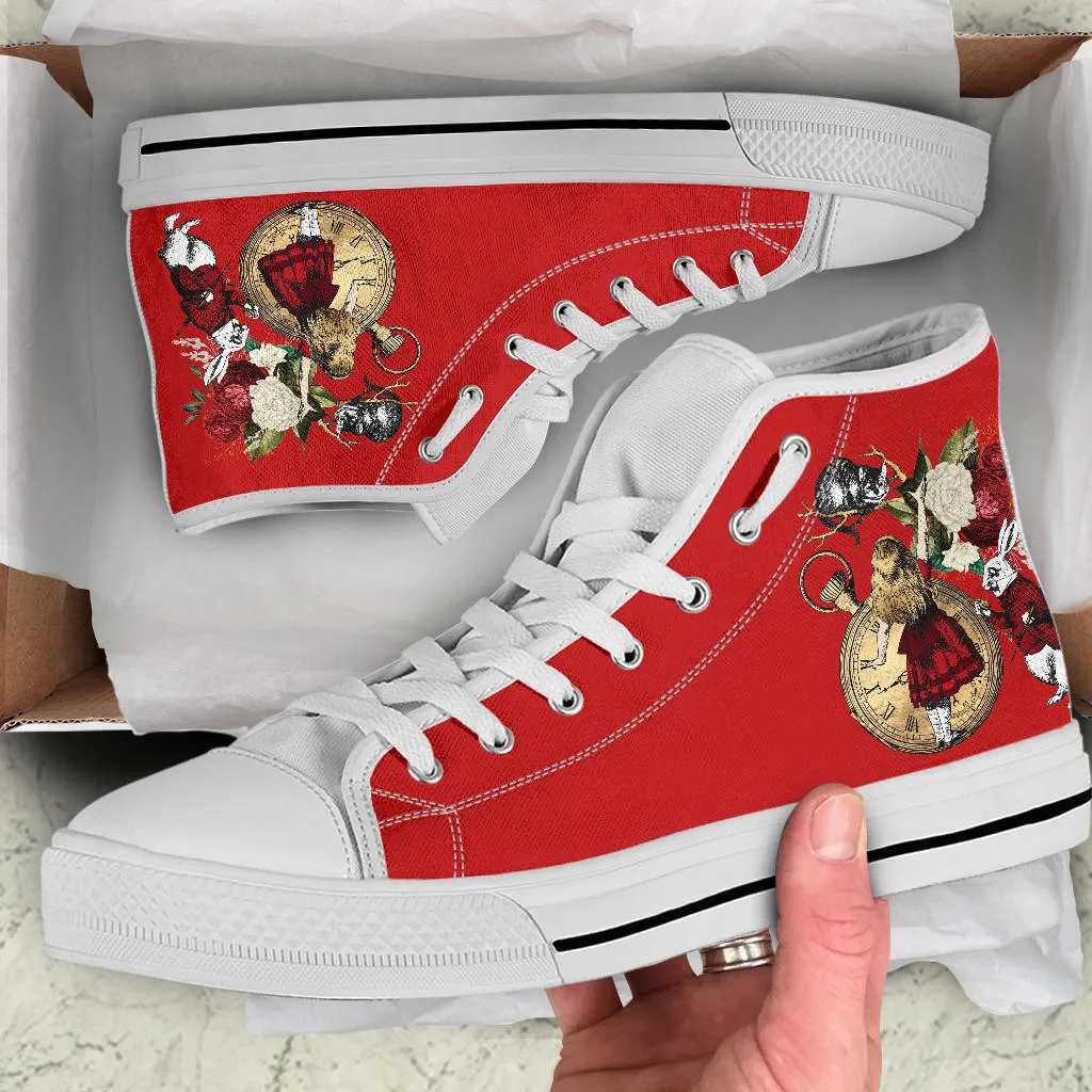 High Top Sneakers - Alice in Wonderland Gifts #32 Red Series | Birthday Gifts, Gift Idea, Custom Sneakers Women, Custom Women's Sneakers