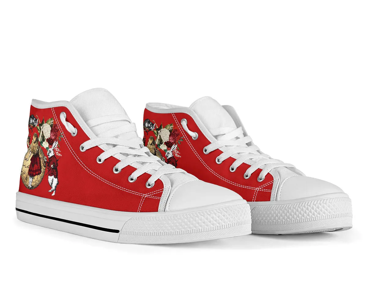 High Top Sneakers - Alice in Wonderland Gifts #32 Red Series | Birthday Gifts, Gift Idea, Custom Sneakers Women, Custom Women's Sneakers