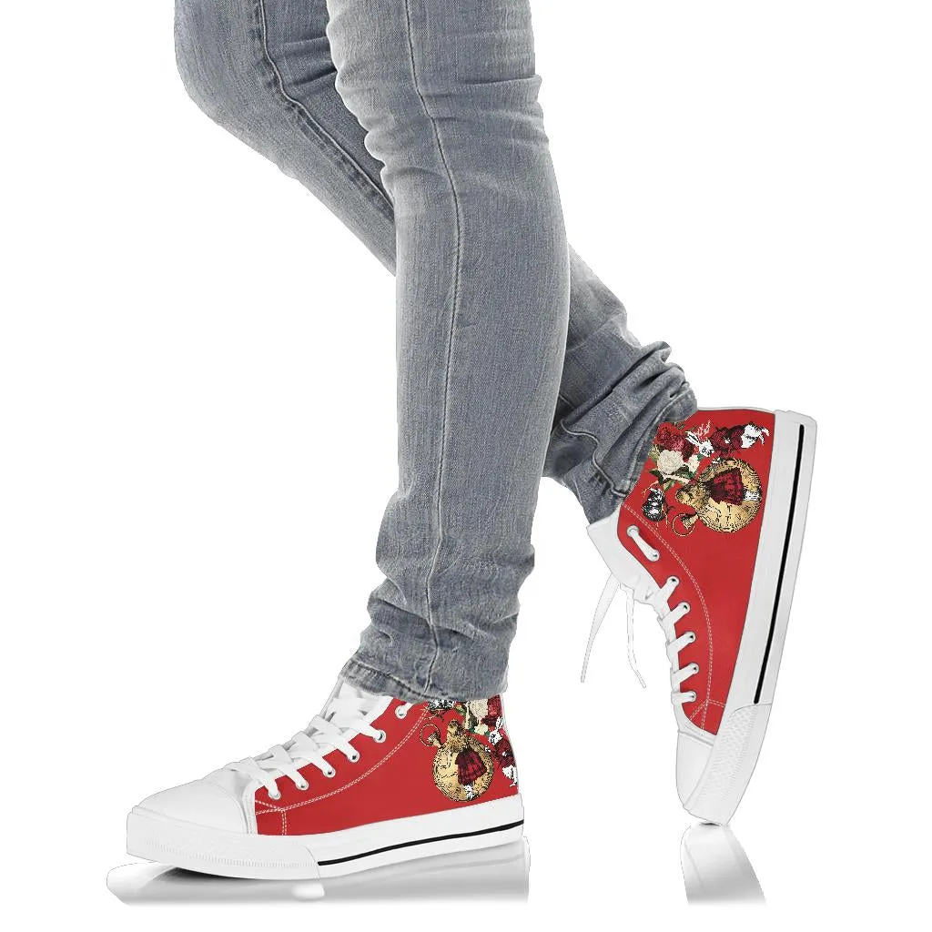 High Top Sneakers - Alice in Wonderland Gifts #32 Red Series | Birthday Gifts, Gift Idea, Custom Sneakers Women, Custom Women's Sneakers