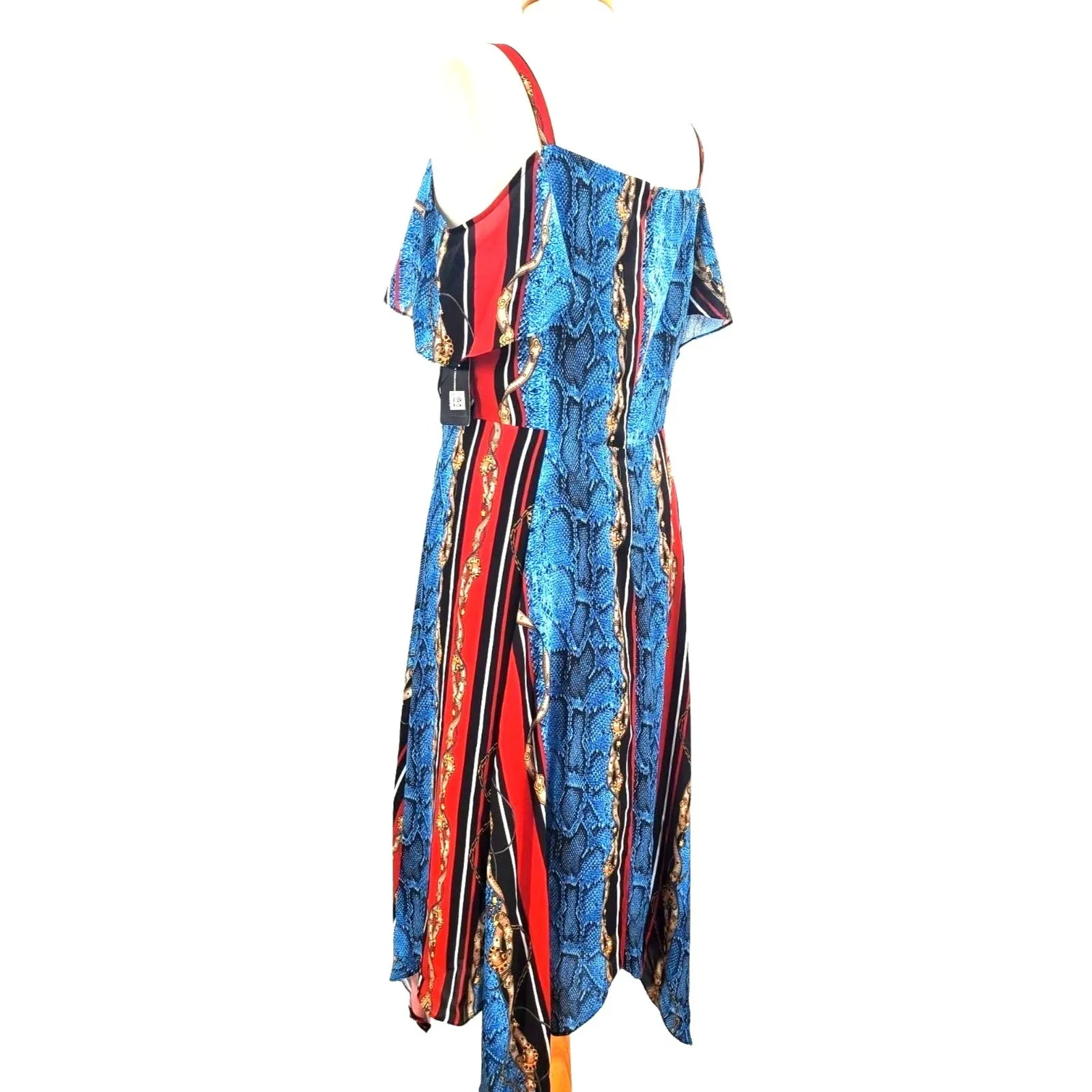 INC Dress Chain Snake Print Cold Shoulder Handkerchief V-neck Colorful