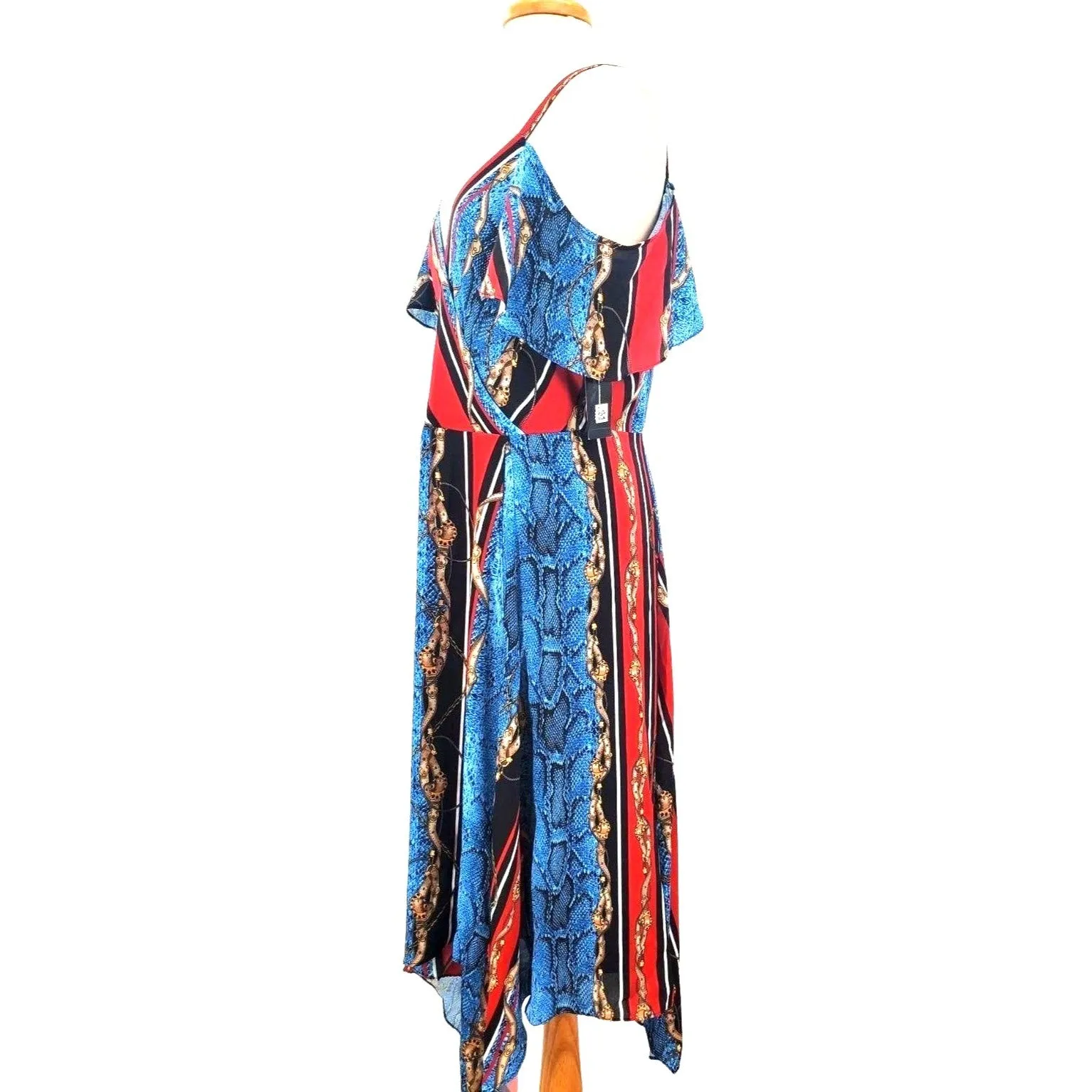 INC Dress Chain Snake Print Cold Shoulder Handkerchief V-neck Colorful