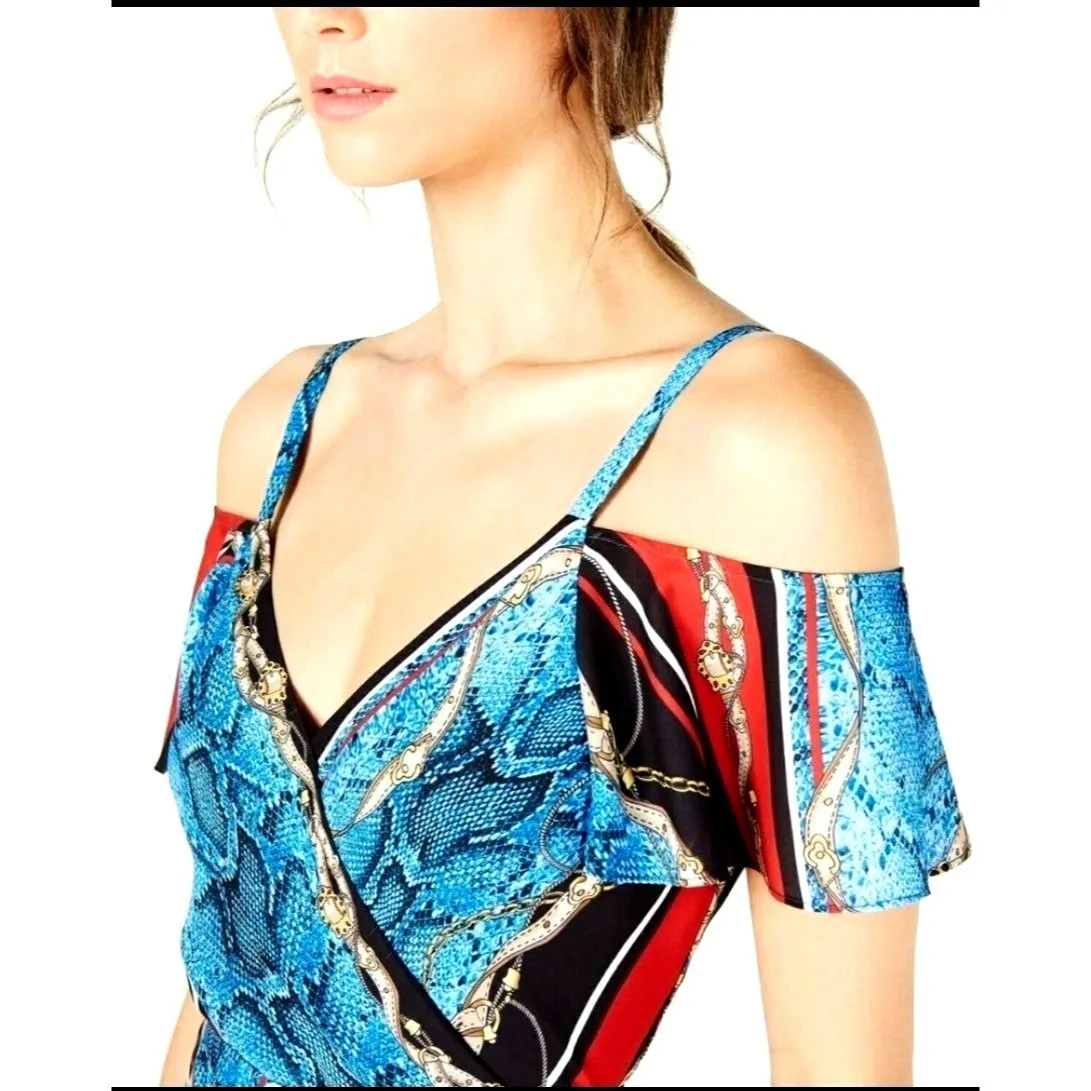 INC Dress Chain Snake Print Cold Shoulder Handkerchief V-neck Colorful