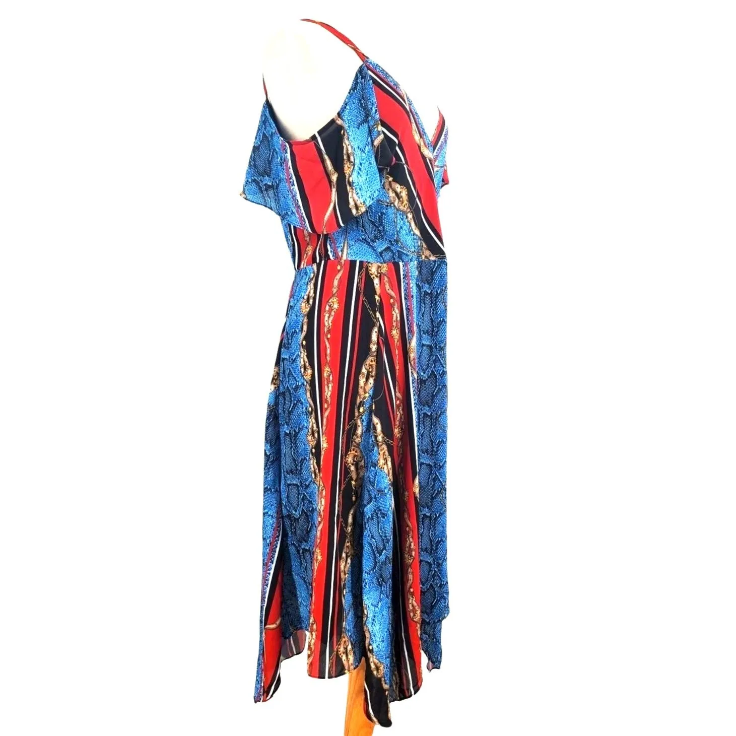 INC Dress Chain Snake Print Cold Shoulder Handkerchief V-neck Colorful