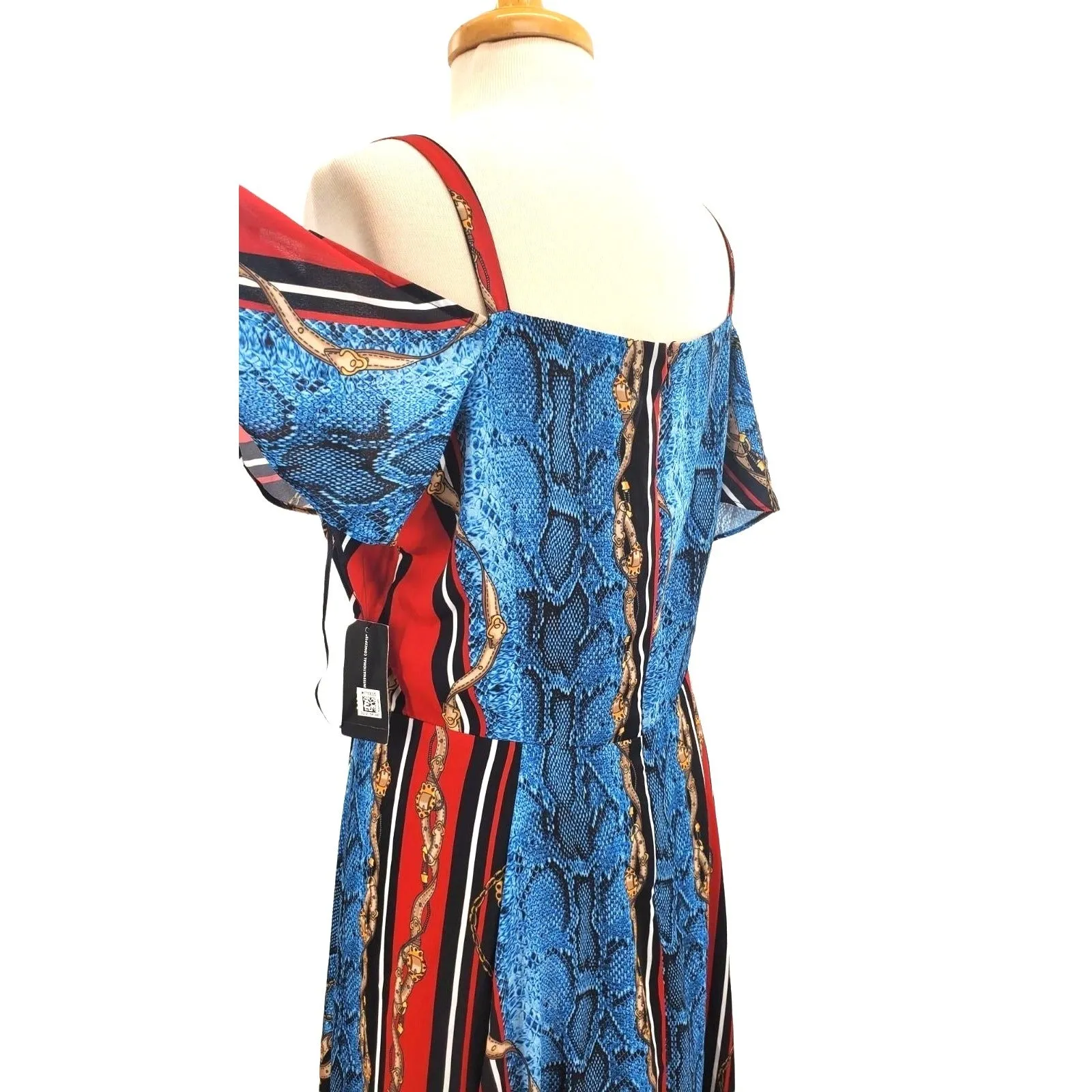 INC Dress Chain Snake Print Cold Shoulder Handkerchief V-neck Colorful