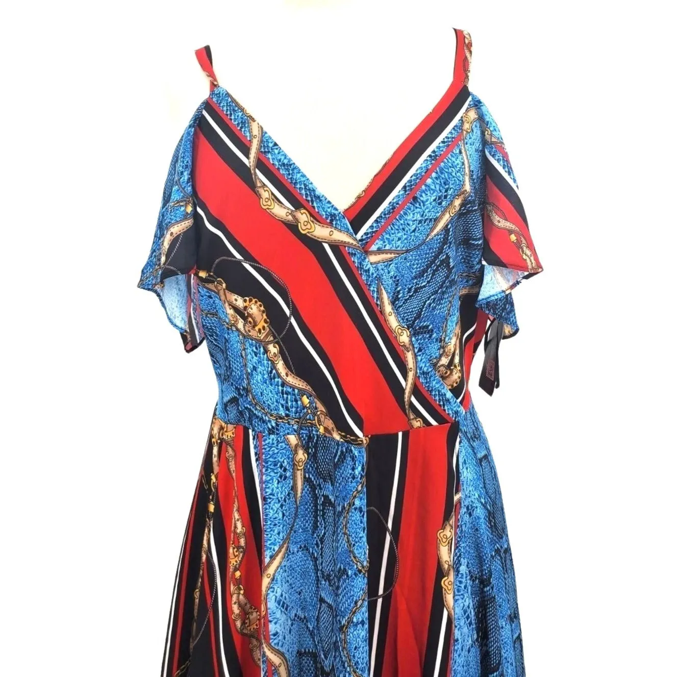 INC Dress Chain Snake Print Cold Shoulder Handkerchief V-neck Colorful