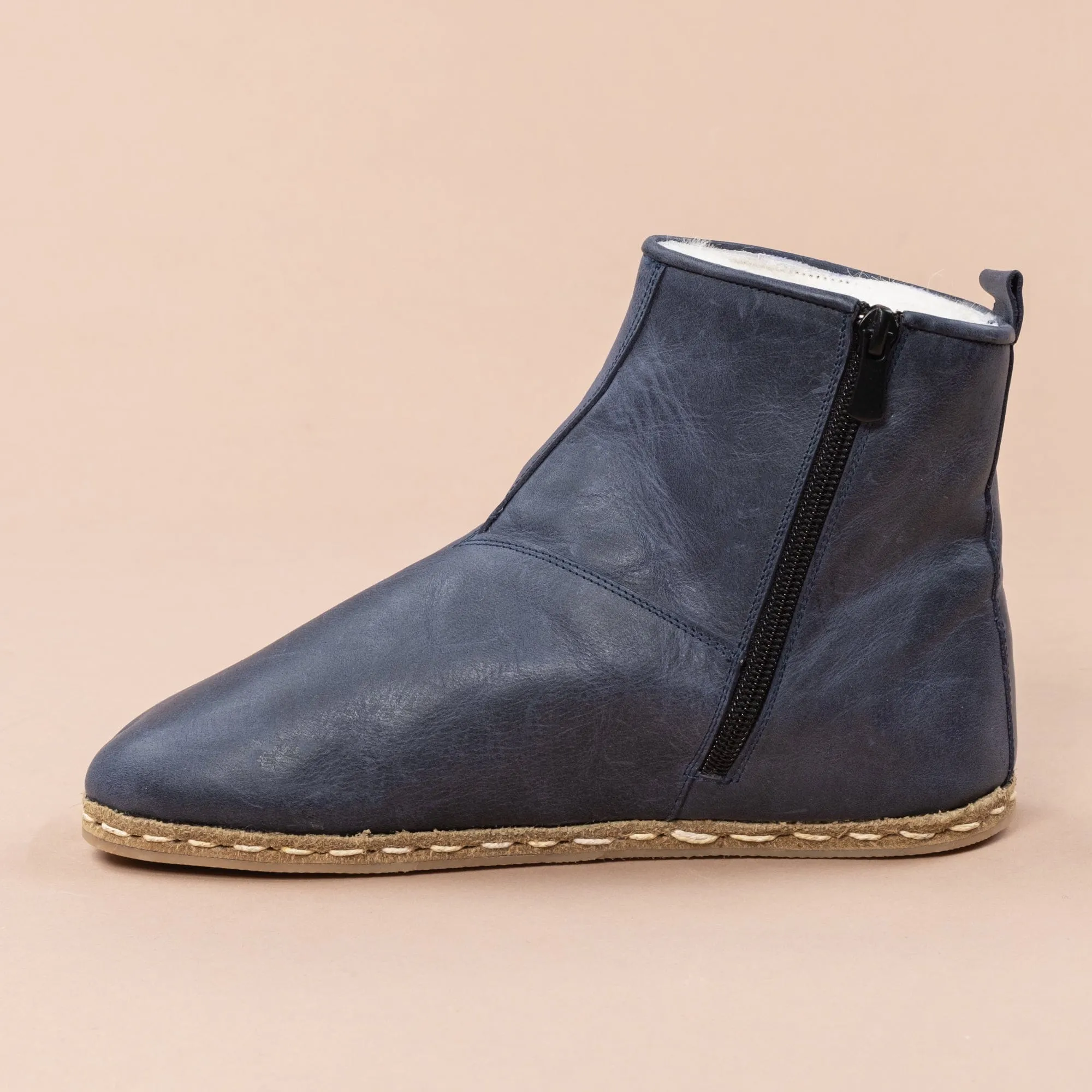 Men's Blue Barefoot Boots with Fur From Atlantis Handmade Shoes