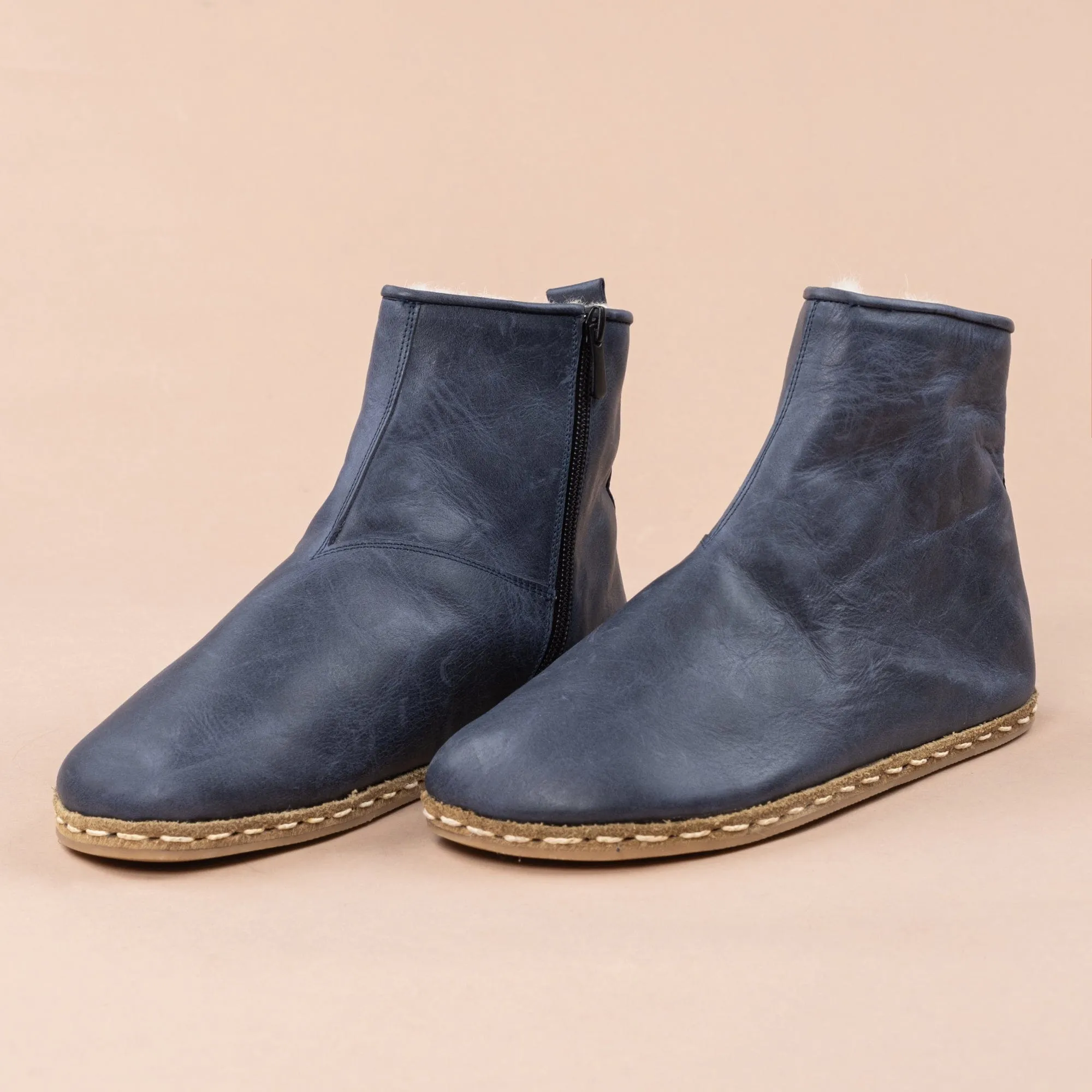 Men's Blue Barefoot Boots with Fur From Atlantis Handmade Shoes