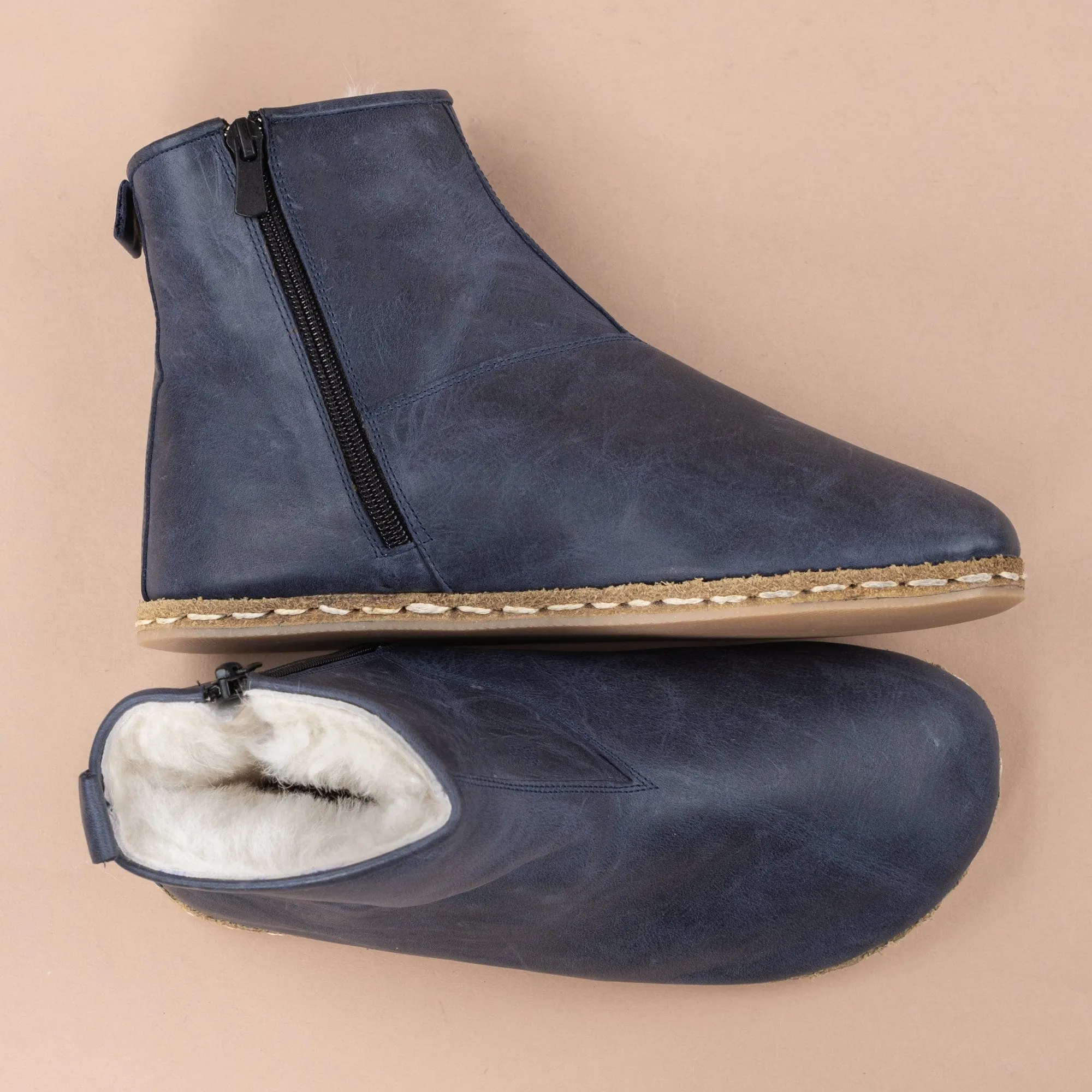 Men's Blue Barefoot Boots with Fur From Atlantis Handmade Shoes