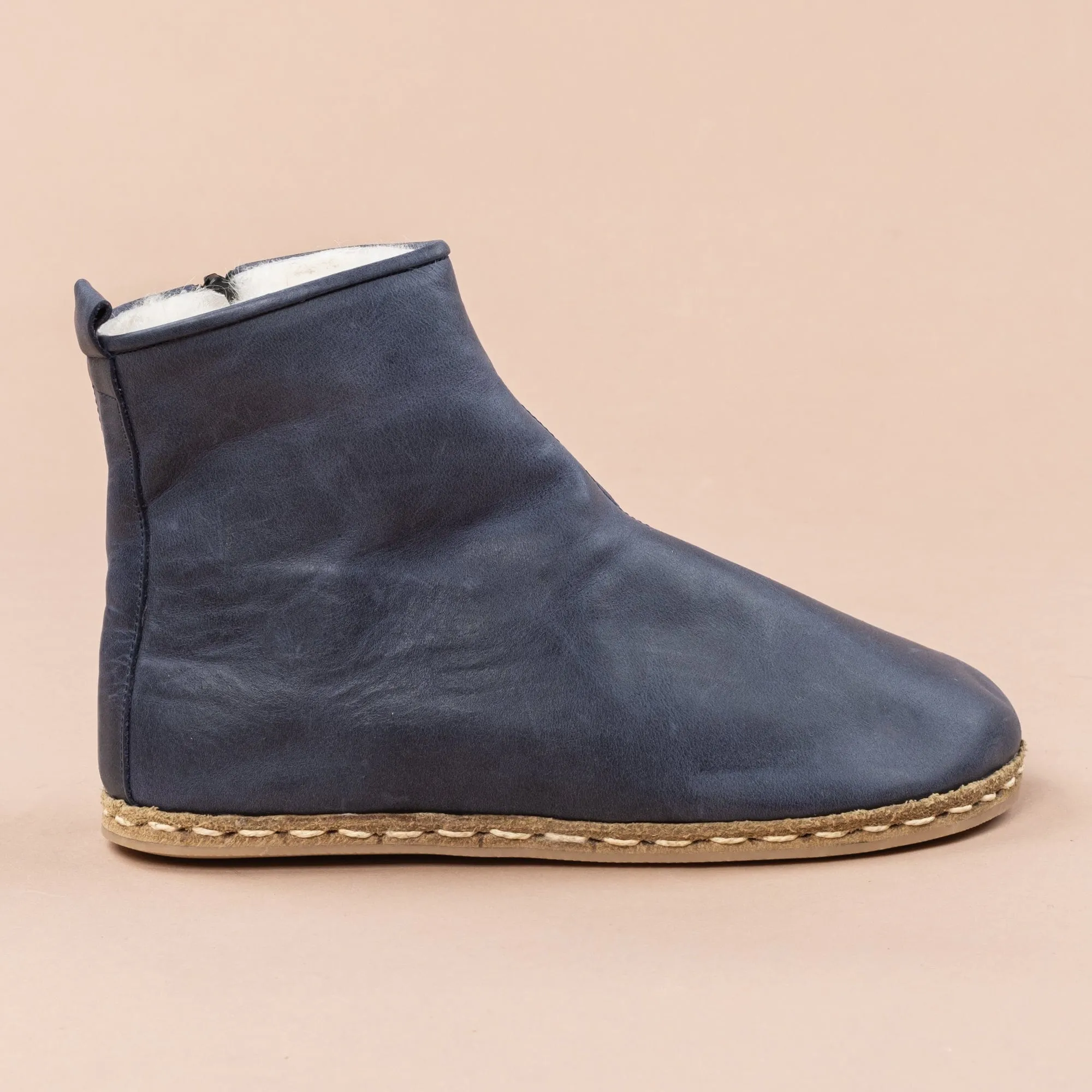 Men's Blue Barefoot Boots with Fur From Atlantis Handmade Shoes
