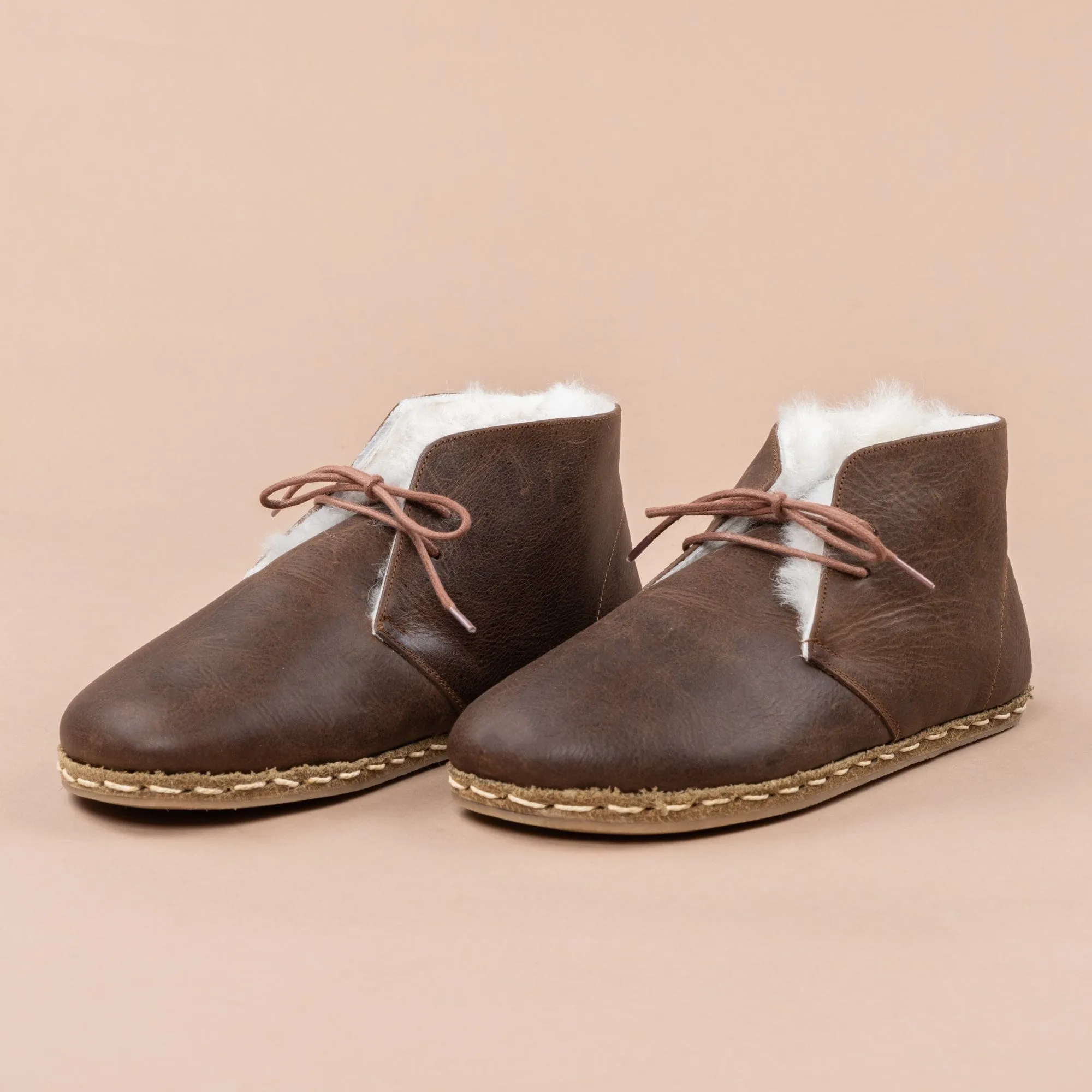 Men's Coffee Barefoot Oxford Boots with Fur From Atlantis Handmade Shoes