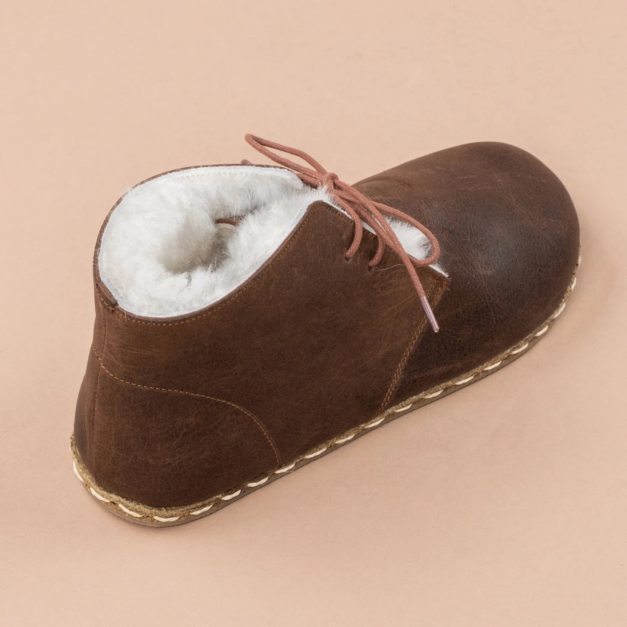 Men's Coffee Barefoot Oxford Boots with Fur From Atlantis Handmade Shoes
