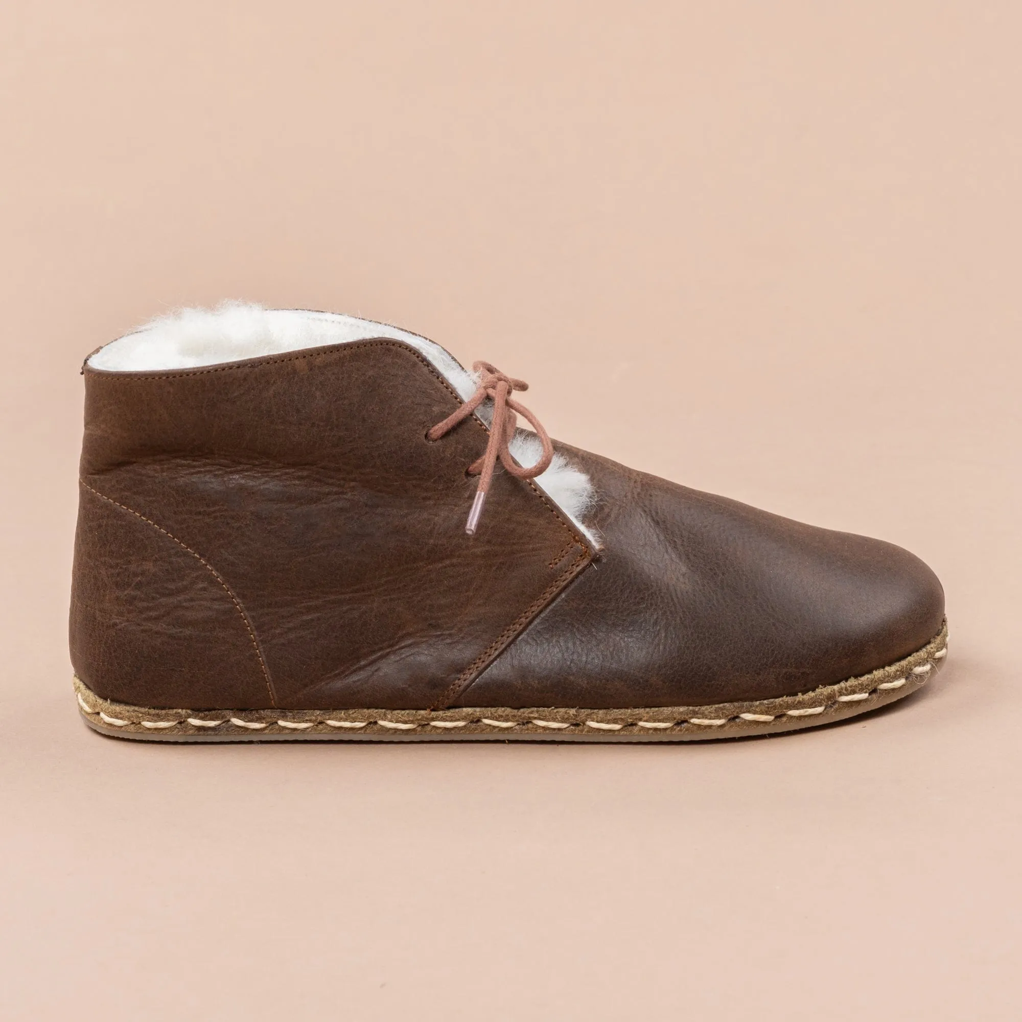 Men's Coffee Barefoot Oxford Boots with Fur From Atlantis Handmade Shoes