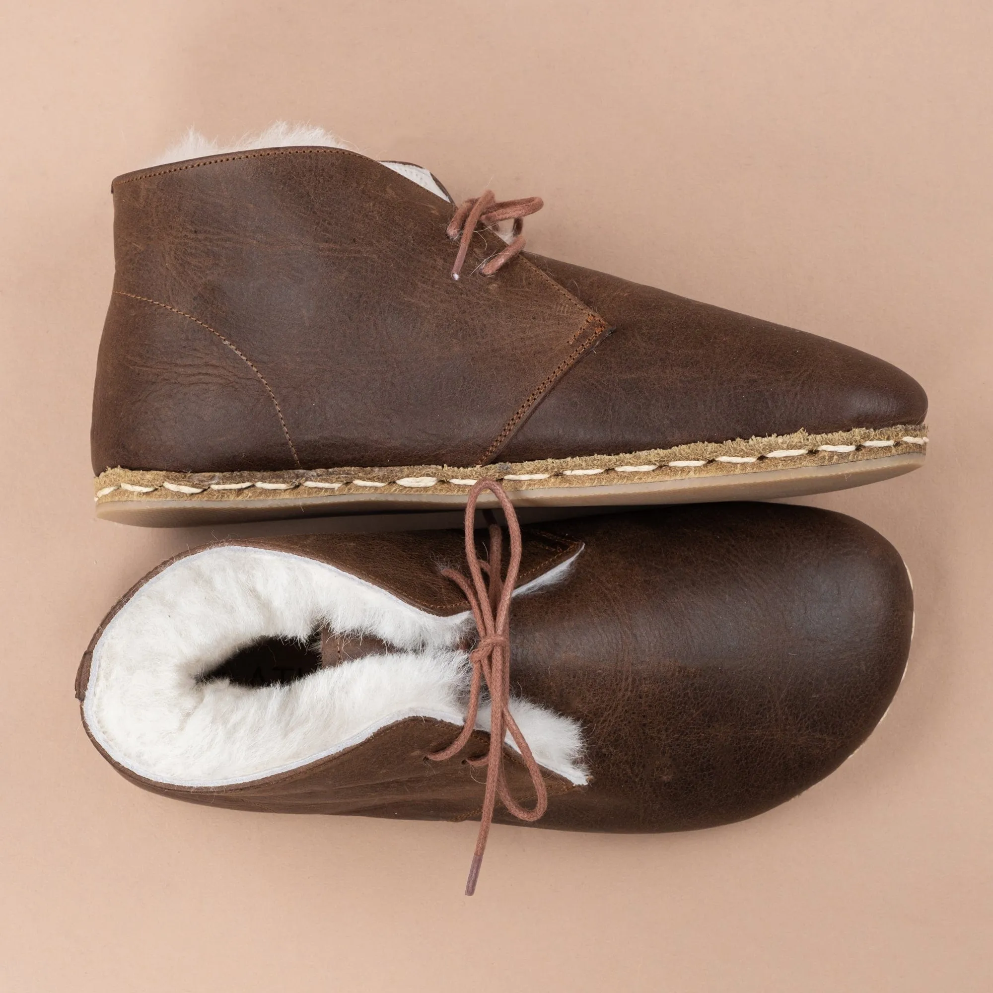 Men's Coffee Barefoot Oxford Boots with Fur From Atlantis Handmade Shoes
