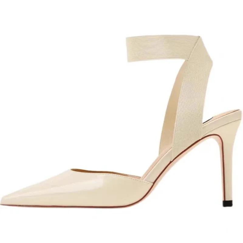 Mqtime Spring/Summer New Style White High Heels Pointed Toe Strap Pumps Toe Cap Stilettos Women's Sandals