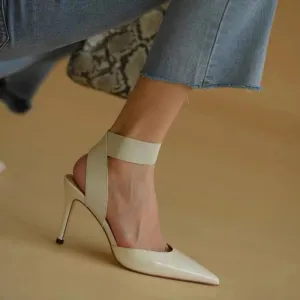 Mqtime Spring/Summer New Style White High Heels Pointed Toe Strap Pumps Toe Cap Stilettos Women's Sandals