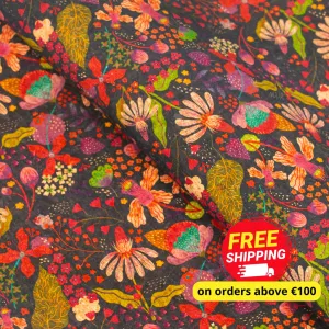 Natural Cork Fabric with Colorful Flowers Pattern COF-478