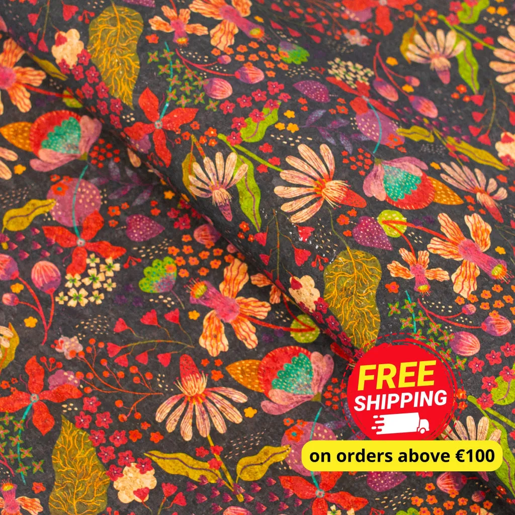 Natural Cork Fabric with Colorful Flowers Pattern COF-478