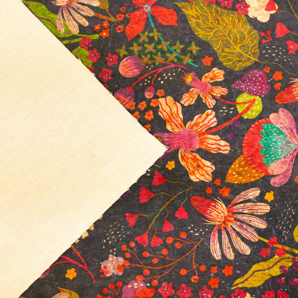 Natural Cork Fabric with Colorful Flowers Pattern COF-478